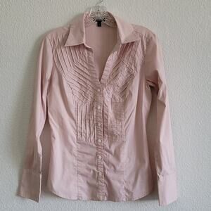 EXPRESS Button Down Shirt Essential Stretch Pleated Style Size Small Blush